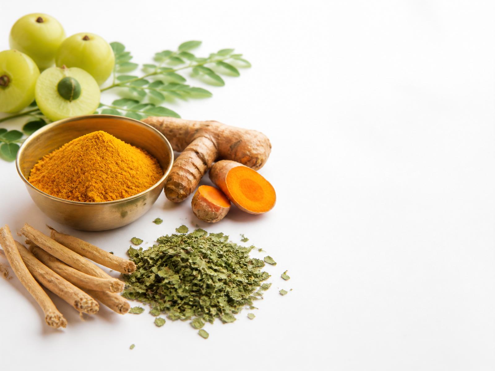 Authentic Indian organic superfoods — turmeric, moringa, ashwagandha, amla